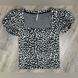 Free People Women's Black & White Animal Print Top, Size Small